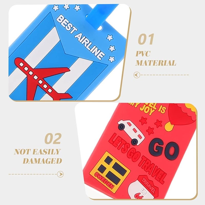 5Pcs PVC Cartoon Luggage Tags For Travel Suitcase With Airplane Hot Air Balloon Designs - Image 3